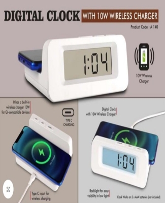 Digital Clock with 10W Wireless Charger | Type C input for charger