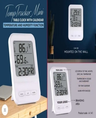 TempTracker Mini: Table Clock with Calendar, Temperature and Humidity function | Wall Hanging function