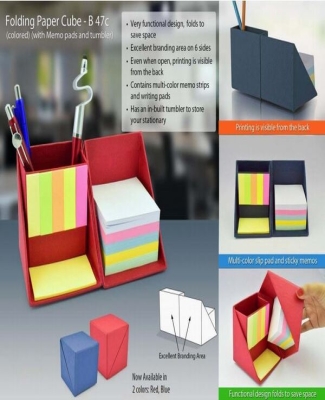 Folding paper cube in color (with memo pad and tumbler)