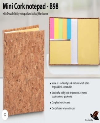 Mini Cork notepad with Double Sticky notepad and strips | Hard cover