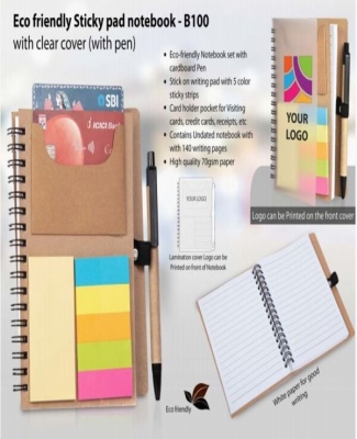 Eco friendly Sticky pad notebook with clear cover (with pen)