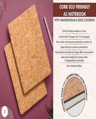 Cork Eco friendly A5 notebook with Memorandum & Edge coloring | 80 gsm sheets | 192 pages