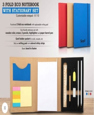 3 fold Eco Notebook with stationary set | Customizable notepad