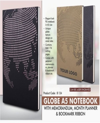 Globe A5 notebook with memorandum, month planner & bookmark ribbon | 176 writing pages 