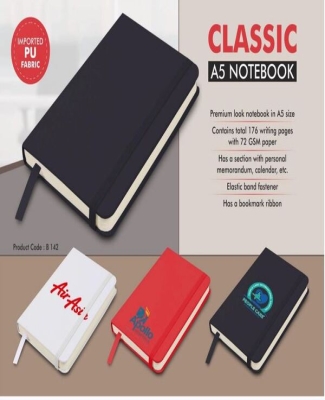 Classic A5 notebook | Hard bound cover | Pages with memorandum, month planner & bookmark ribbon | 176 writing pages