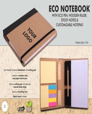 Eco Notebook with Eco Pen, Wooden Ruler and Sticky notes | Customizable notepad