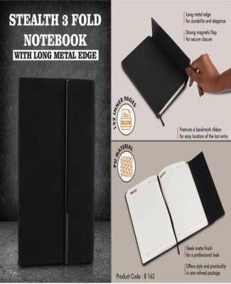 Stealth 3 fold notebook with Long metal edge