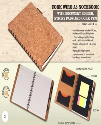 Cork Wiro notebook with Document Holder, Sticky pads and Cork Pen | A5 size