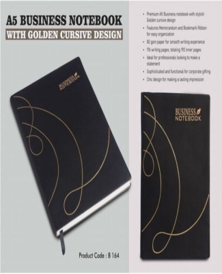 A5 Business notebook with Golden cursive design