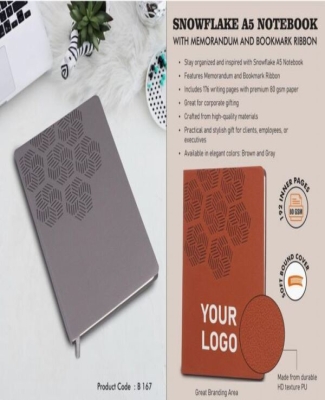 Snowflake A5 Notebook with Memorandum and Bookmark Ribbon | HD texture PU