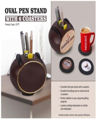 Oval Pen stand with 6 coasters