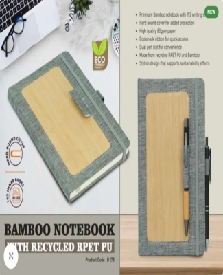 Bamboo notebook with recycled RPET PU | 192 writing sheets