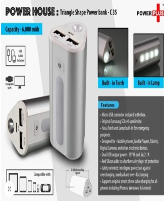 Power Plus Power House : Triangle shape Power Bank with Lamp and Torch (Dual USB Port) (6000 mAh)