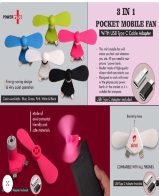 Pocket Mobile Fan for anywhere Cooling | Works with Micro USB, iPhone & Type C ports