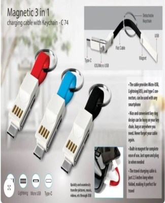 Magnetic 3 in 1 charging cable with Keychain