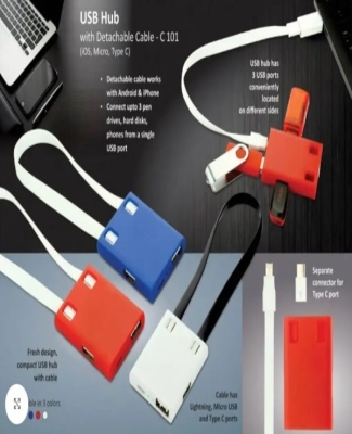 USB Hub with detachable cable (iOS, Micro, Type C) | 3 USB ports