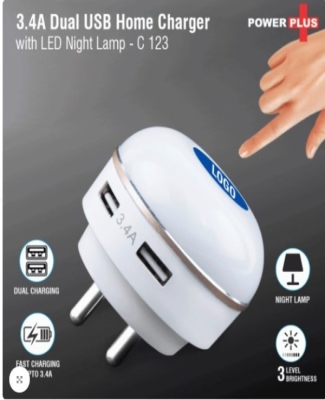 Dual USB fast charger with night lamp