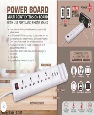 Power Board: Multi point extension board with USB ports and phone stand 