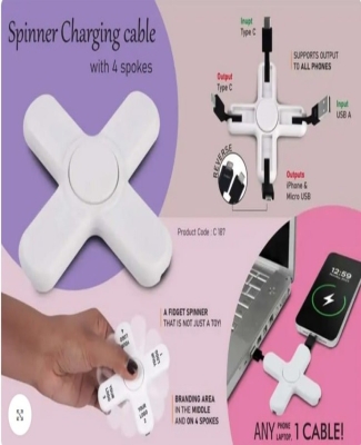 Spinner Charging cable with 4 spokes | Dual Input USB A & C | Supports output to all Phones