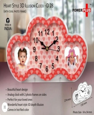 Heart style 3D illusion clock with dual photo frame