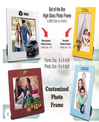 Out of the box High Gloss Photo Frame in MDF | With customized frame & insert | Photo size 4x6 inch | Horizontal