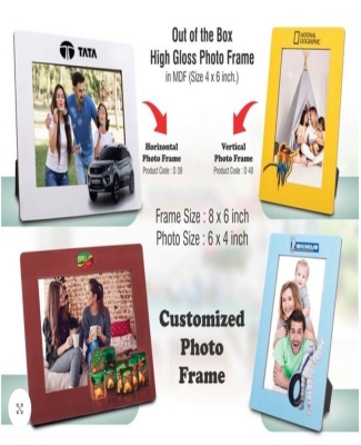 Out of the box High Gloss Photo Frame in MDF | With customized frame & insert | Photo size 4x6 inch | Vertical