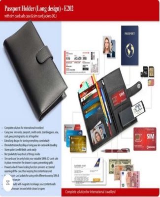 Passport Holder with sim card safe case & sim card jackets (XL) (Long design)