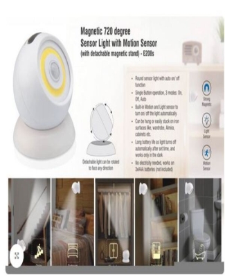 Magnetic 720 degree Sensor light with motion sensor (with detachable magnetic stand)