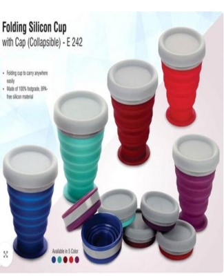 Folding silicon cup with cap (collapsible)