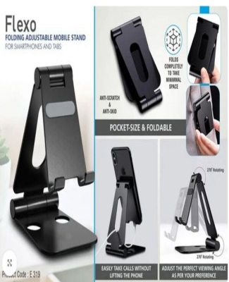 Flexo: Folding Metal Mobile Stand for Smartphones and Tabs | Folds completely to take minimal space | 3 fold style with double angle adjustment