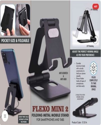 Flexo Mini 2: Folding Metal Mobile Stand for Smartphones and Tabs | Folds completely to take minimal space | 3 fold style with double angle adjustment