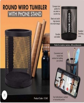 Round Wiro tumbler with Slide-out Phone Stand