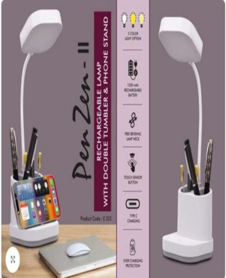 PenZen II: Rechargeable lamp with Double tumbler & Phone stand | 3 Color light with Brightness adjustment