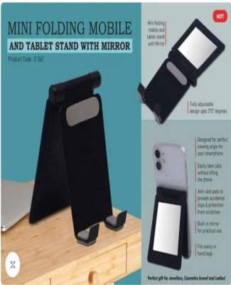 Mini metal folding mobile and tablet stand with Mirror | Adjustable to any desired angle