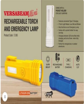 VersaBeam Mini: Rechargeable Torch with 2 Light modes, Blinker and Emergency Lamp | Type C Charging | With Pocket Clip