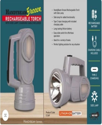 HandyBeam Groove: Rechargeable Torch with Side Lamp | Charging Cable included