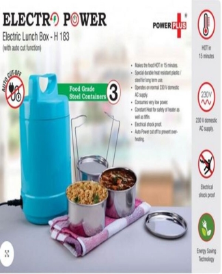 Electro Steel: 3 container electric steel lunch box with Auto cut function