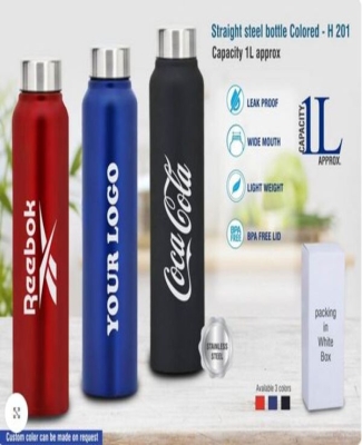 Straight steel single wall bottle Colored | Capacity 1L approx