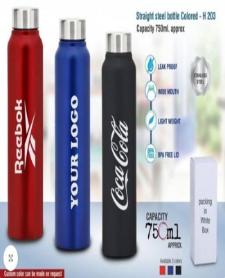 Straight steel single wall bottle Colored | Capacity 750ml approx