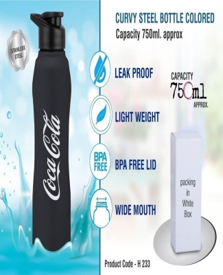 Curvy steel single wall bottle Colored | Capacity 750ml approx