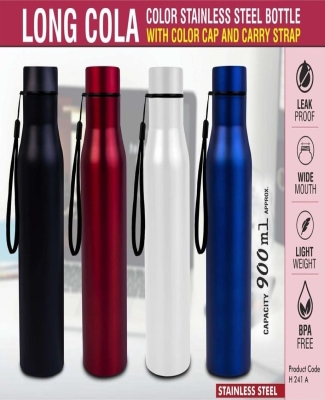 Long cola stainless steel single wall bottle with carry strap | Capacity 900ml approx