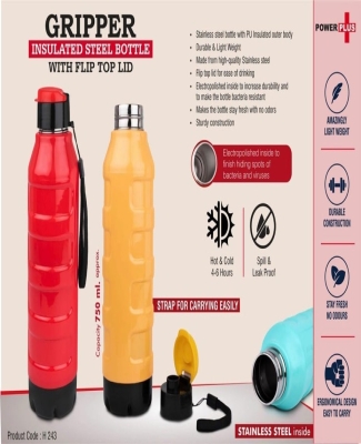 Gripper: Insulated Steel Bottle with Flip top lid | Keeps Hot & Cold for 4-6 Hours | Capacity 750 ml approx