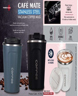 Cafe Mate: Stainless Steel Vacuum coffee mug | Premium Flip top locking cap | Capacity 380ml approx