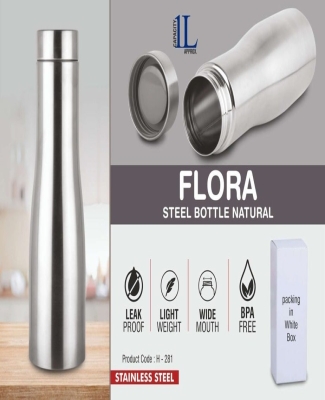 Flora Steel single wall bottle Natural | Capacity 1L approx