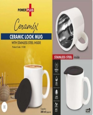 Ceramix: Ceramic Look mug with Stainless Steel inside | Lid included | Capacity 350ml approx