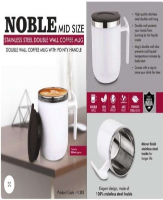 Noble: Mid Size Stainless Steel Double wall Coffee mug with Pointy handle | Leak Proof | Capacity 250ml approx