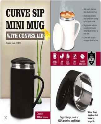 CurveSip Mini Steel mug with Convex Lid | Capacity 200ml Approx