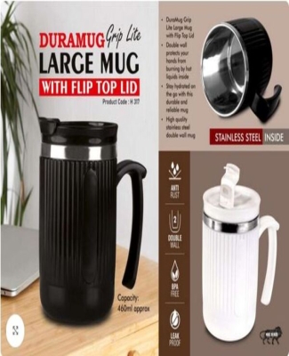 DuraMug Grip Lite: Large steel mug with Flip Top Lid | Capacity 460ml approx | Stainless steel inside