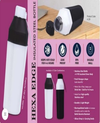 Hexa Edge: Insulated Steel Bottle | Keeps Hot & Cold for 4-6 Hours | Strap for Carrying easily | Capacity 750 ml approx