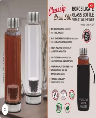 ClearSip Brew 500: Borosilicate Glass Bottle with Steel Infuser | Steel cap | Capacity 500ml